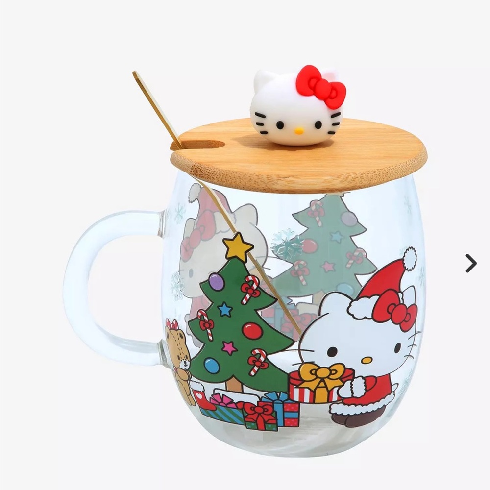 New hello kitty holiday mug with lid and spoon